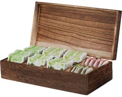 Theedoos 8 vakken - Vintage stijl - Met deksel voor 80 theezakjes - Beschermt aroma - Houten kist 85x305x155 cm - Bruin Theedoos