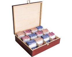 Theedoos - Grote Houten Theedoos - 12 Vakken - met Deksel - Gelakt Hout - Kist Perfect voor Decoupage en Decoratie - Rood - 29 x 25 x 7,5 CM
