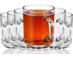 Theeglazen 230 ml met oor – 6 stuks – Transparant glas – Voor thee, koffie en warme dranken