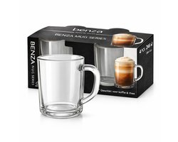 Theeglazen Set 4 Stuks 246 ml – Koffieglazen met Oor – Cappuccino / Latte Glazen – Transparant Glas - Theeglas