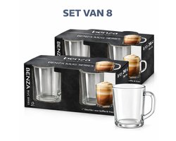 Theeglazen Set - 8 Stuks - 246 ml - Koffieglazen met Oor - Transparant