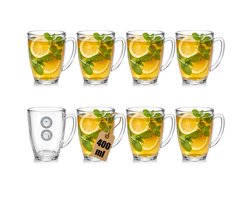 Theeglazen Set van 8 – 400 ml – Hittebestendig Glas – Met Oor – Vaatwasser- & Magnetronbestendig