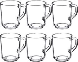 Theeglazen - waterglazen met handvat, set van 6, glazen bekers, sapglazen, bril voor thee, koffie, water, drank, ijsthee, sap, drinkglazen, koffieglazen (Nele, 250 ml)