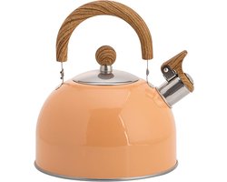 Theeketel Roestvrijstaal - Waterketel Fornuis - Thee Zetten - Luid Fluitje - 2.5 Liter - Oranje