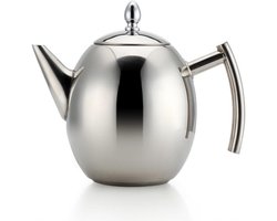 Theeketel Theepot Set met Infuser Filter en Deksel, Grote Capaciteit 1,5 L/50 oz RVS Diffuser Pot voor Losse Thee, Groene Thee, Koffie (Zilver)