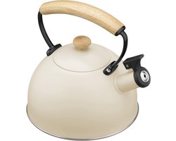 Theeketel voor het koken van water, 2,3 l, waterketel, fluitketel, waterkoker van roestvrij staal, pijpketel voor alle warmtebronnen, behalve gasfornuizen, in crème
