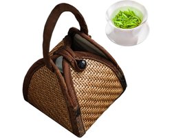 Theekop Opbergtas - Theepot Carrier - Thee Servies Opbergen - Stevig Rotan Materiaal - 10x8x8 cm - Natuurlijk