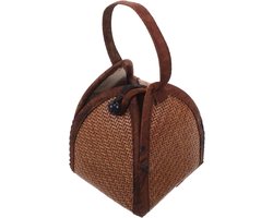 Theekop Opbergtas - Theetas Organizer - Buiten Theedrinken - Handgemaakt Rotan Vlechtwerk - 10x8x8 cm - Lichtbruin