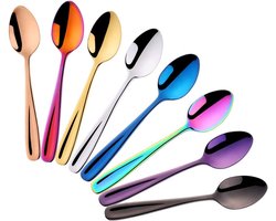 Theelepels Set van 8 gekleurde koffielepels, roestvrijstalen dessertborden, 14 cm