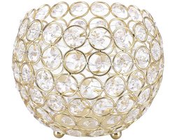 Theelicht Kaarshouders voor Bruiloft en Thuisdecoratie - Kristal Design - Tafel Middenstukken - Kantoor en Kamer Accessoires - Luxe Gouden Afwerking - 15cm Diameter