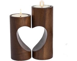 Theelicht kandelaars, houten theelichthouders, schattige eenheid hart theelichthouders voor home decor - donker