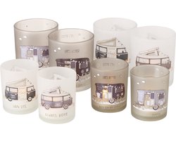 Theelichthouder glas 2-delig Camper