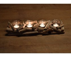 Theelichthouder hout set - Houten theelicht houder glas - Woonkamer decoratie - Tafeldecoratie - Candoo waxinelichthouder - 4 pcs waxinelichthouders