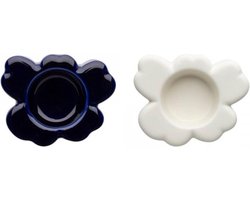 Theelichthouder set - Kaarsenhouder Kandelaar - Sfeer Creëren - Keramiek Decoratie - 10 x 5 x 8 cm - Wit Kobalt