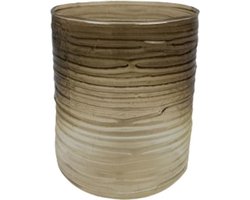 Theelichthouder WILSON - Taupe / Transparant - Glas - ø 9 x 10,5 cm - Waxinelichthouder – Waxinelicht – Gezellig – Sfeer – Kerst – Feestdagen – Licht – Wintertijd – Herfst – Thuis – Woonkamer – Interieur – Decoratie – Cadeau