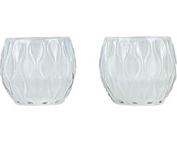 Theelichthouders Crystal - Wit - Glas - Set van 2 - Waxinelichthouder – Waxinelicht – Gezellig – Sfeer – Kerst – Feestdagen – Licht – Wintertijd – Herfst – Thuis – Woonkamer – Interieur – Decoratie – Cadeau