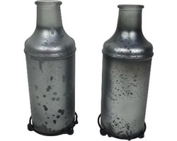 Theelichthouders EESA - Donkergrijs - Glas - Ø 6.5 x h 17 cm - Rond - Set van 2 - Waxinelichthouder – Waxinelicht – Gezellig – Sfeer – Kerst – Feestdagen – Licht – Wintertijd – Herfst – Thuis – Woonkamer – Interieur – Decoratie – Cadeau