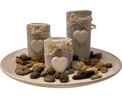 Theelichthouderset windlicht dienblad tafel decoratie woonkamer hout mint roze grijs 3 theelichthouders (rond, grijs)