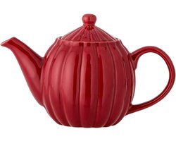 Theepot Aardewerk - Koffiepot Waterkoker - Thee Zetten - Geribbelde Handgemaakte Look - 13x17 cm - Rood
