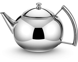 Theepot - Dubbelwandig Design - Roestvrijstalen Theepot Met Filter - Houdt Warmte Lang - 2 L - Voor Thuis En Kantoor - Zilver