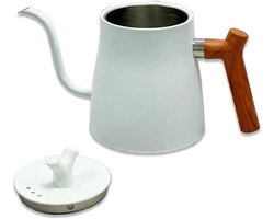 Theepot-dubbelwandig-Hout-RVS-met rvs Filter-Wit-Lange tuit-Theekan-1.5 Ltr