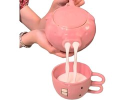 Theepot en kopjes set - Theeservies met mok - Thee moment creëren - Uniek dierontwerp - 980 Gram - Roze