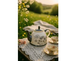 Theepot “Floreo” – 1200 ml – Handgemaakt & Handgeschilderd – Keramische theepot met deksel – Uniek bloemenmotief