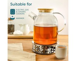 Theepot glas 1,5 liter met deksel gemaakt van bamboe - Filter in de tuit - Voor warme en koude dranken - Vaatwasmachinebestendig