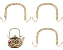 Theepot Handvat Vervanging - Rotan Handvat Thee Accessoire - Thee Zetten - Buigbaar en Verstelbaar - 4 stuks - Burlywood