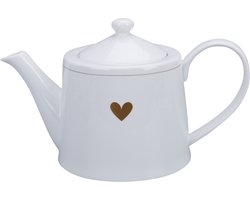 theepot happy ,  wit met hart in goud . Krasilnikoff . 1200ml
