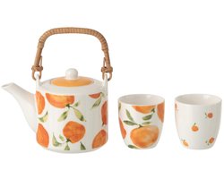 Theepot Kopjes Sinaasappel - Keramiek Wit/Geel - 600 ml