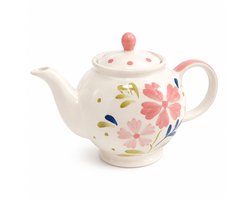 Theepot Lina 1000 ml – handgeschilderde keramieken theepot met roze bloemen