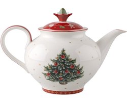 Theepot met Deksel - Koffiekan Serveerset - Feestelijke Tafel - Kerst Design - 1.5 Liter - Wit Rood Groen