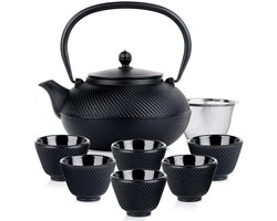 Theepot met Filter Gietijzeren Geëmailleerde en Theekopjes CAST LINE 1 l / 60 ml, 8 delig - Theeset - Theeservies - Koffie- en Thee Pot - Infuser - Theezeef - Filter - Zeef