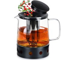 Theepot met Filter Glas Hittebestendig met Theewarmer 1,5 l - Koffie- en Thee Pot - Infuser - Theezeef - Filter - Zeef