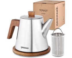 Theepot met Filter Onderzetter 12 liter - Waterkoker Inductie Fornuizen - Roestvrij staal FSC-gecertificeerd hout