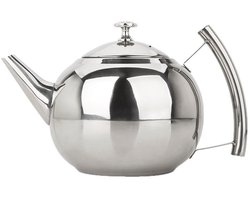 Theepot met grote inhoud, roestvrijstalen theepot met filter, roestvrijstalen theepot voor het zetten van bloementhee met filter (2L zilver)