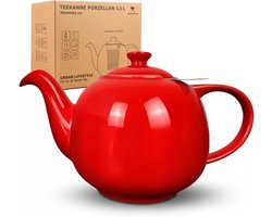 Theepot met Infuser - Rood - 1,1 Liter - Fijn Porselein met Roestvrijstalen Filter - Voor Theeliefhebbers
