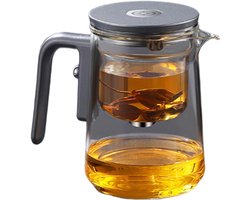 Theepot met infuser - Thee maker - Losse thee zetten - Lekvrije scheiding - 600 ml - Grijs