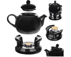 Theepot met Stoof - Koffiekan met Deksel - Thee Warm Houden - Constant Warmhoudend - 1 Liter - Zwart