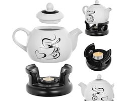 Theepot met Stoofset - Theepot Warmhouder - Thee Warm Houden - Porselein Met Stoof - 1 Liter - Zwart Wit