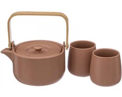 Theepot met twee mokken - terra bruin - hip - cadeau tip - kerst cadeau tip