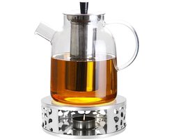 Theepot met zeef, 1.8 l glazen theepot met stoof, borosilicaatglas, theepot voor losse thee en theezakjes, grote theepot van glas, vaatwasmachinebestendig, houdt lang warm