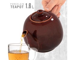Theepot met zeefinzet Swansea koraal rood 1,6 L met filter van porselein door , theepot die druppelvrij is. Theepot met zeef porselein
