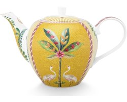 Theepot Porselein - Koffiekan Serveer - Ontbijt Tafel Dekken - Romantisch Bloemendessin - 1.6 Liter Inhoud - Geel