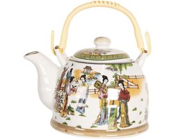 Theepot Porselein - Koffiekan Warm Houden - Thee Zetten - Vaatwasserbestendig - 18x14x12cm 0.8L - Multicolor