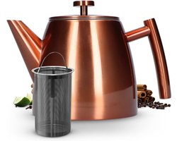 Theepot | Rosé | Roestvrij Staal 1L | Theepot met Zeef | Theepot Roestvrij Staal | Stoof voor Theepot | Theepot met Stoofje | Theemaker | Dubbelwandig
