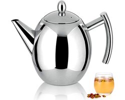 Theepot - RVS - Met Filter - Houdt Warmte Lang - Voor Thuis En Kantoor - 1 L