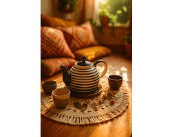 Theepot “Sereno” – 1200 ml – Handgemaakt & Handgeschilderd – Keramische theepot met deksel – Rustig design