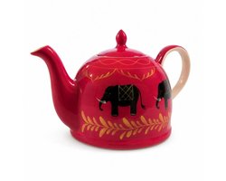 Theepot Suri 1900 ml – handgeschilderde rode keramieken theepot met olifantenmotief